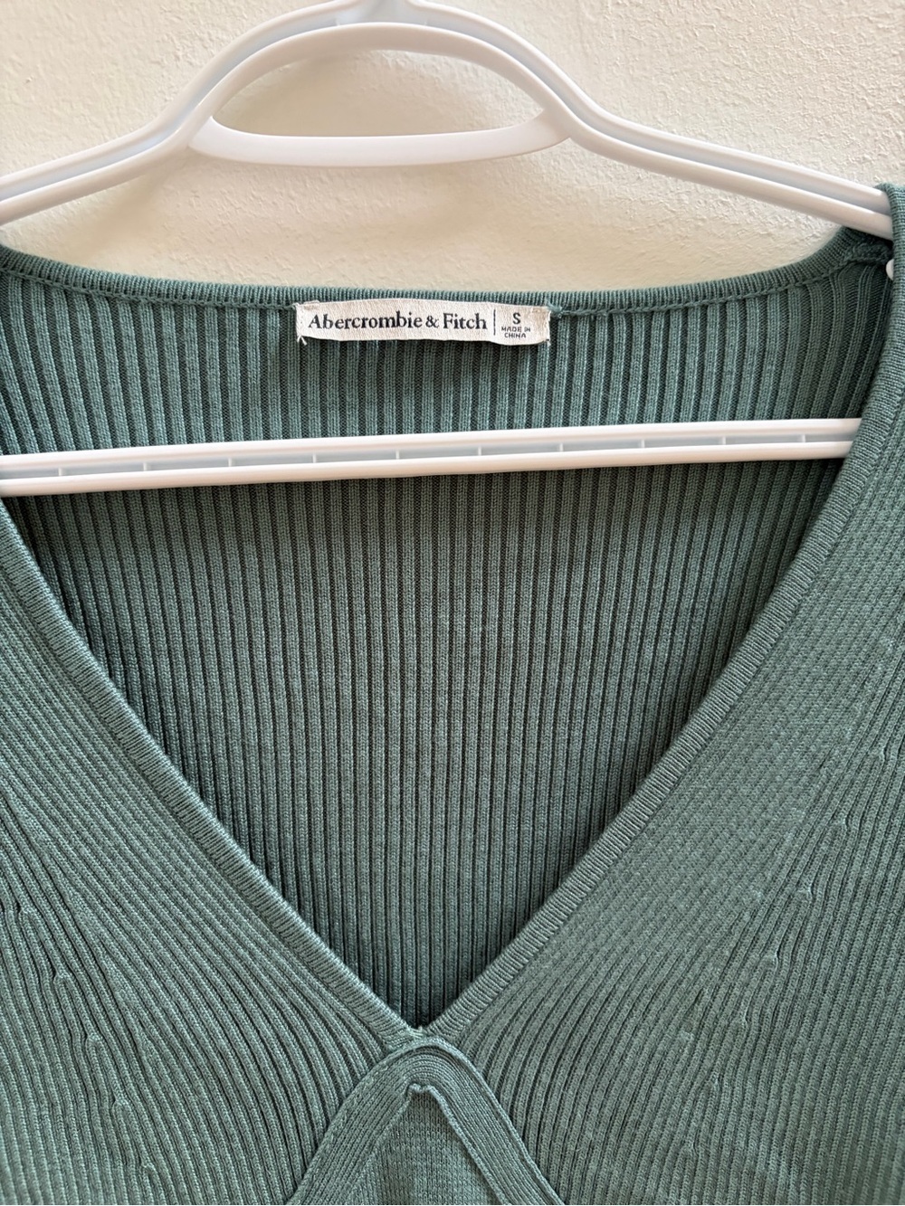 Abercrombie & Fitch Ribbed V-Neck Bodysuit in Dusty Teal Green - Picture 4 of 7